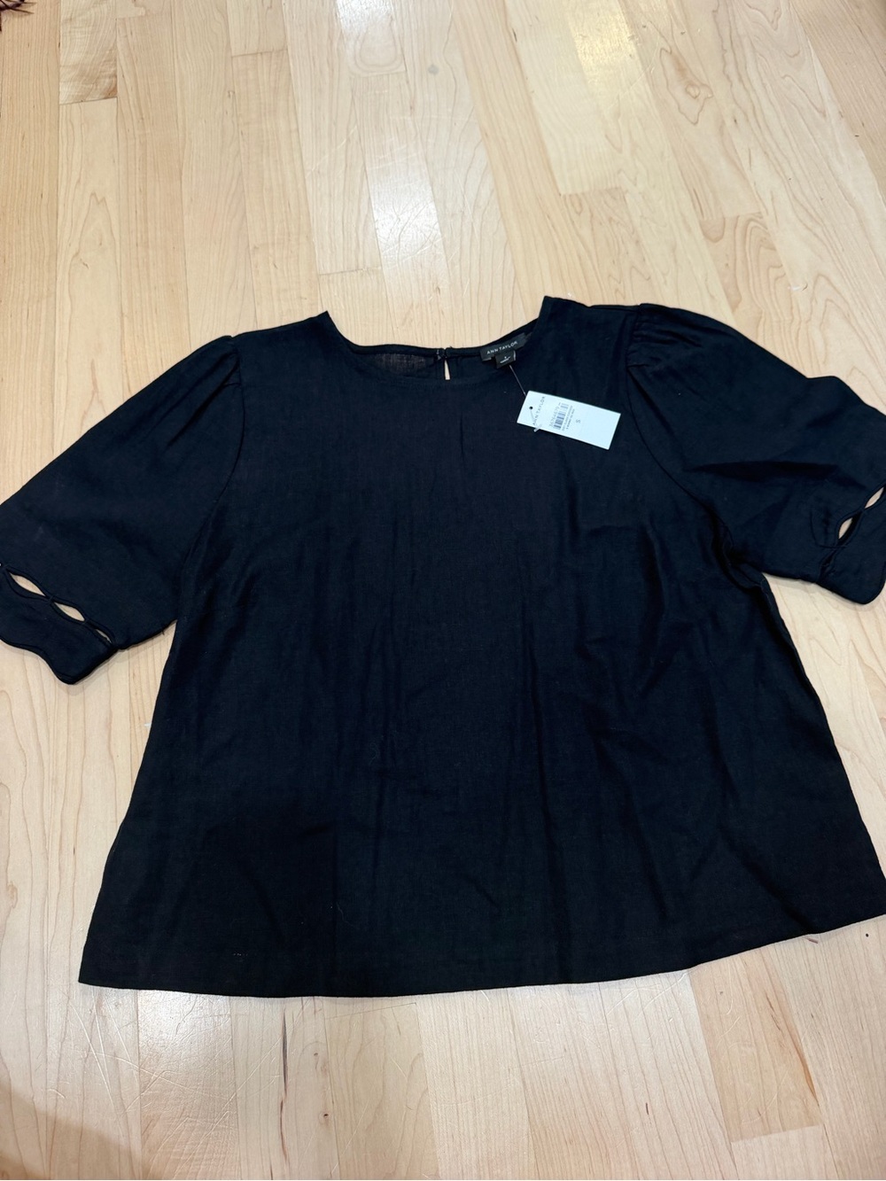 Ann Taylor Black Short Sleeve Top with Cutout Sleeve Detail